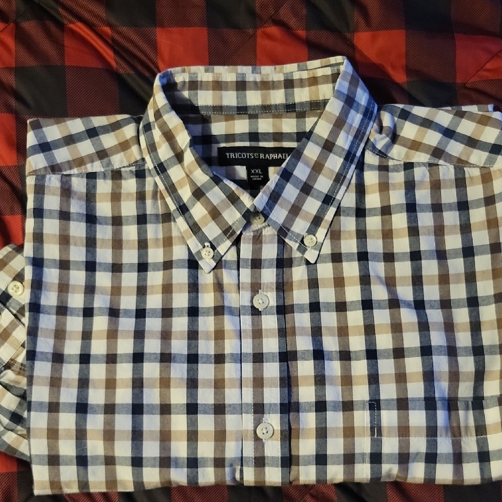 Men's Blue and Brown Checkered Shirt